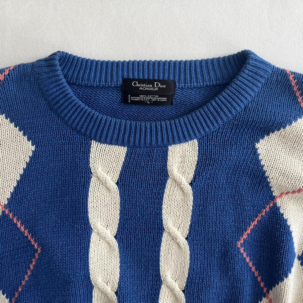 Vintage Dior blue and white knit sweater Fits a... - Depop