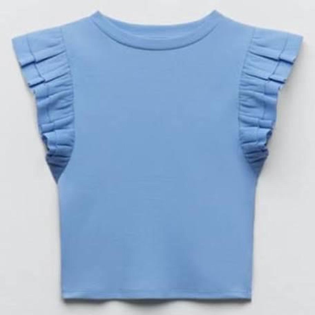light blue zara ruffle top Depop