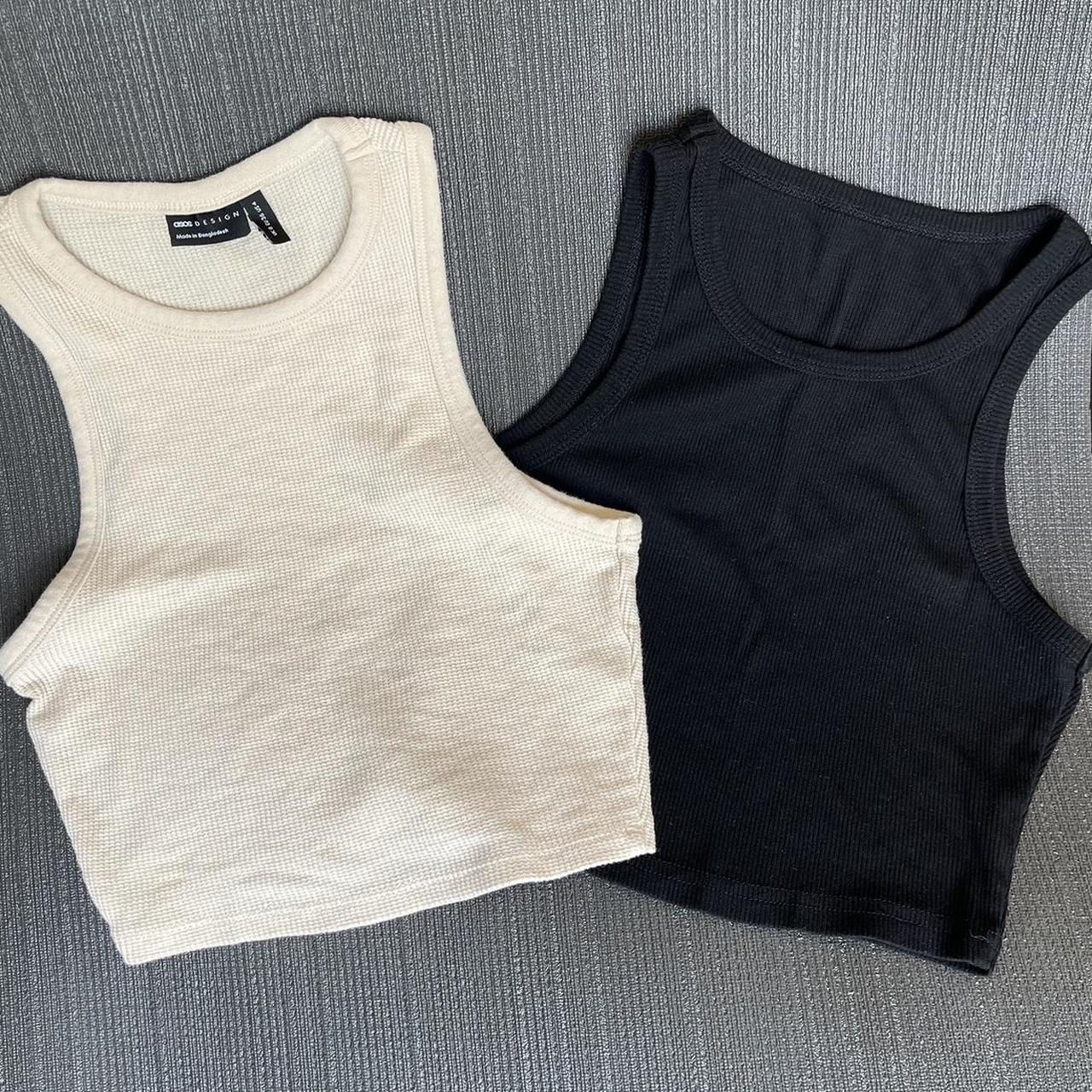 Set of two basic crop tops (beige & black). - Depop