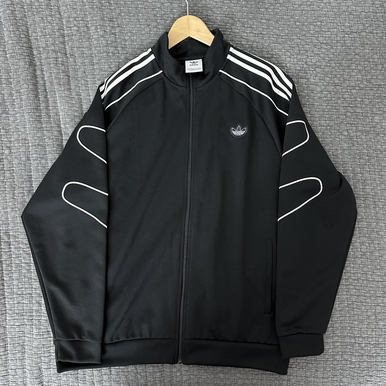 black and white adidas track top. size xl. very... - Depop