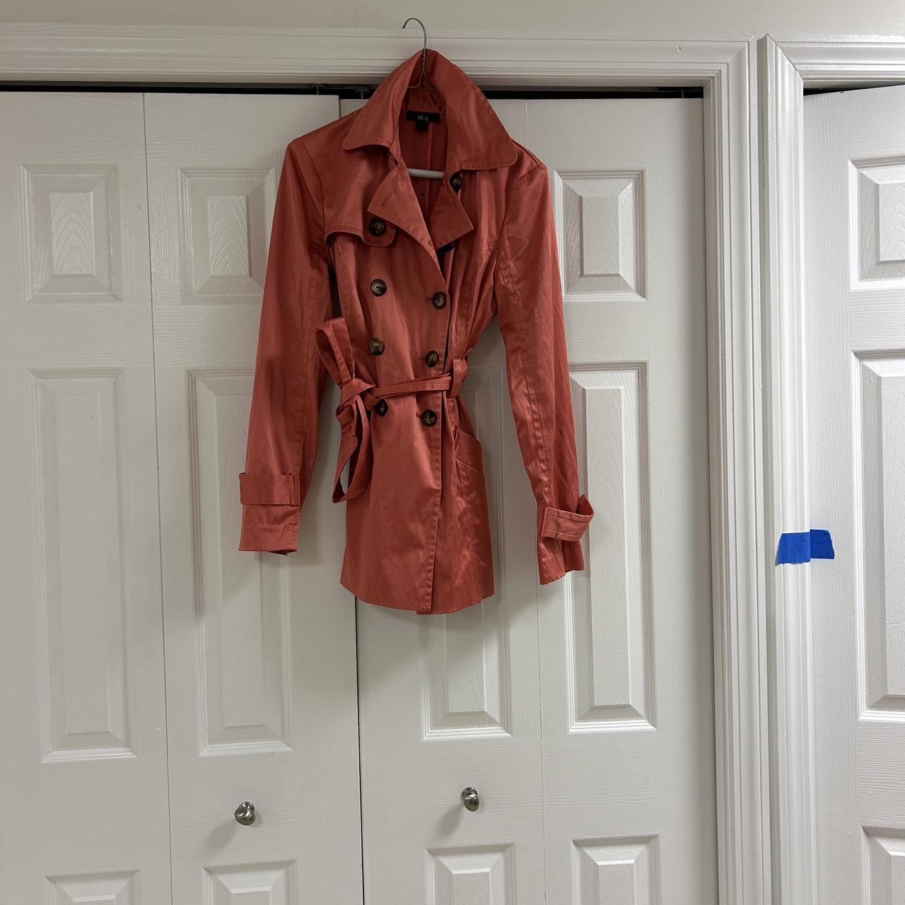 Peach/coral BCX double breasted trench Depop