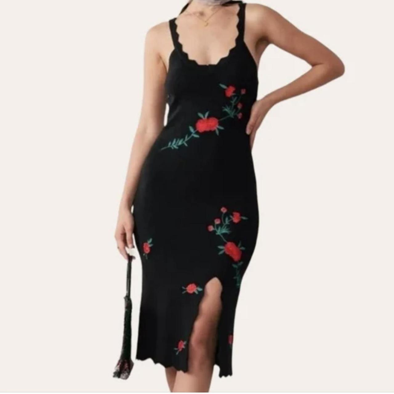 Embroidered rose slit dress 90s inspired with tags... - Depop