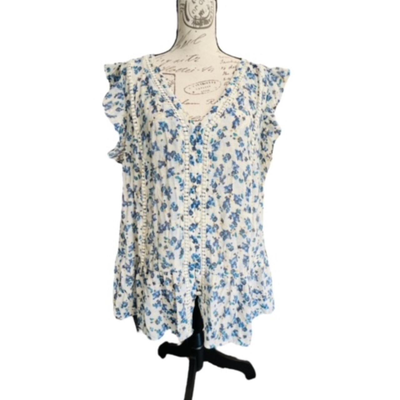 Lane Bryant Womens Shirt 22 Blue FLORAL Print... - Depop