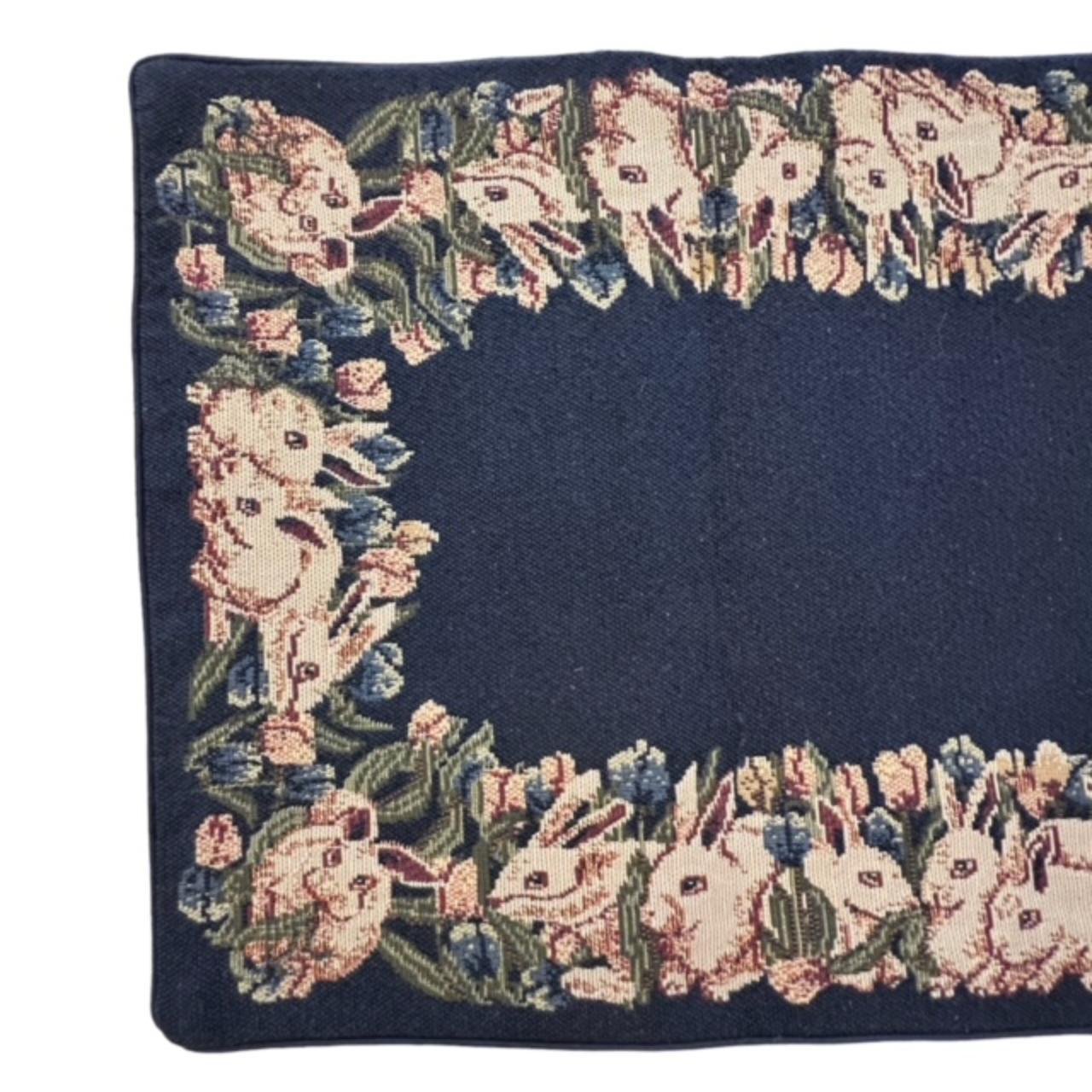 VTG BLUE BUNNY RABBIT FABRIC TABLE RUNNER Spring... - Depop