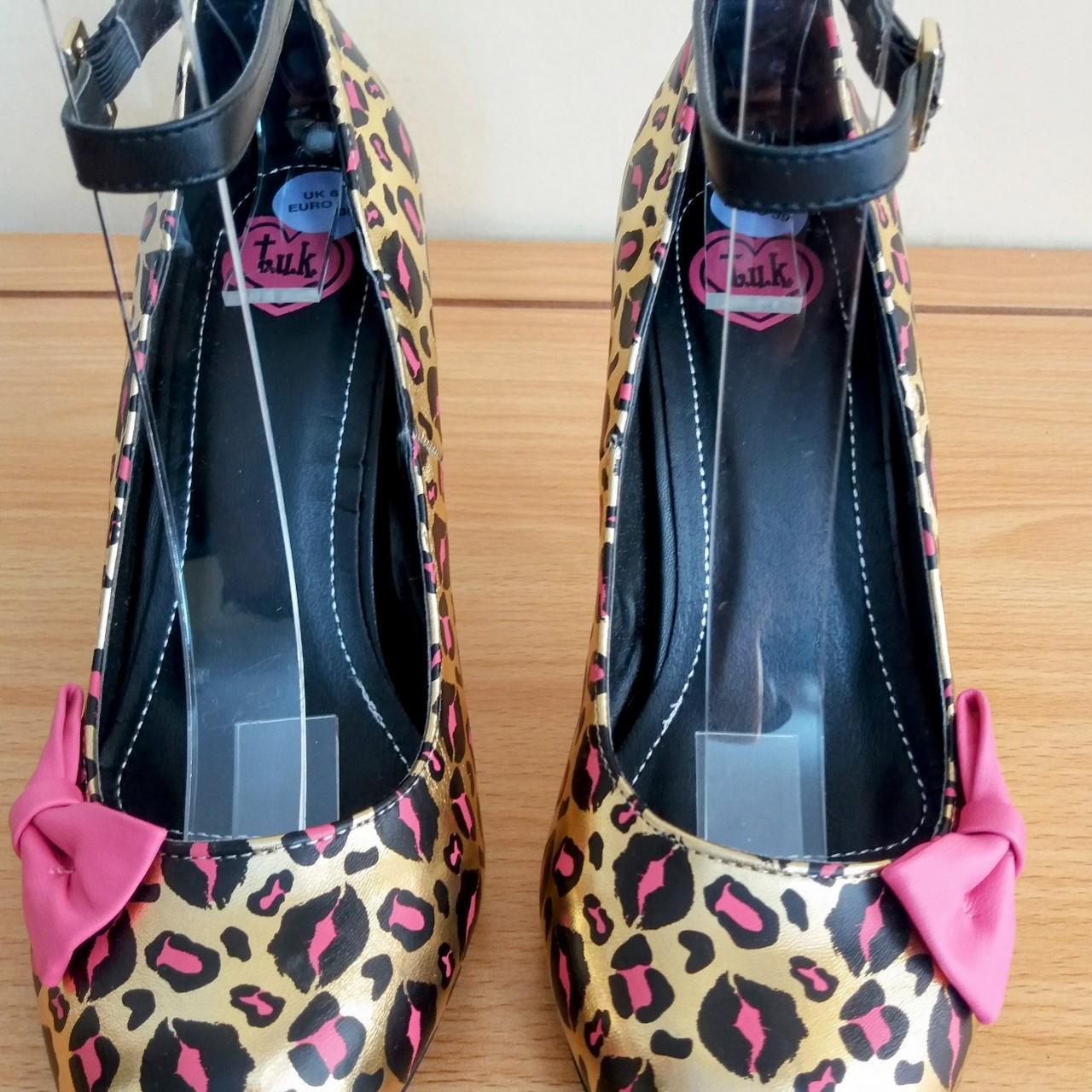 TUK GOLD KISS LEOPARD PRINT HIGH HEELS WITH BOW. Depop