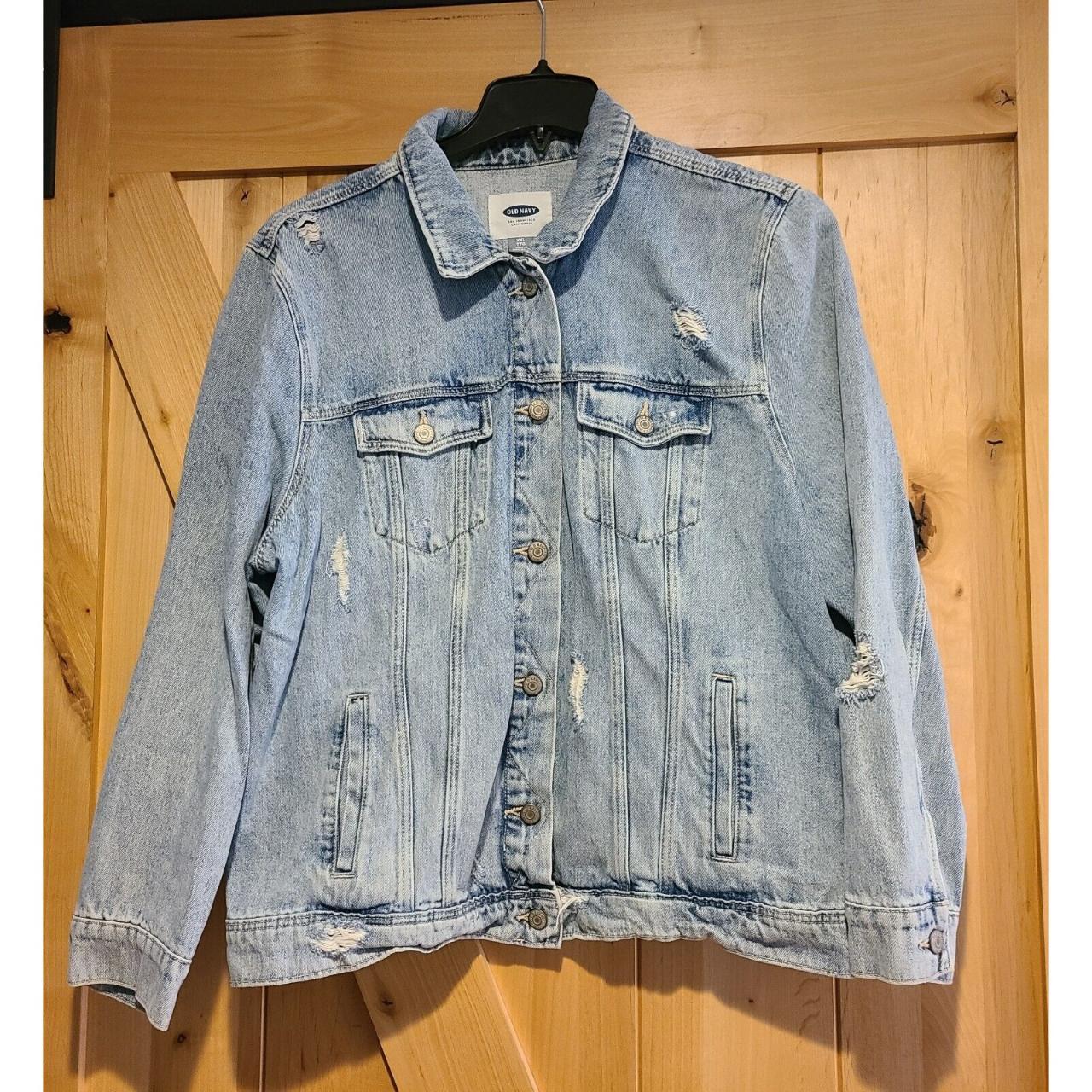 Old Navy Womens Medium Wash Denim Trucker Jean... - Depop