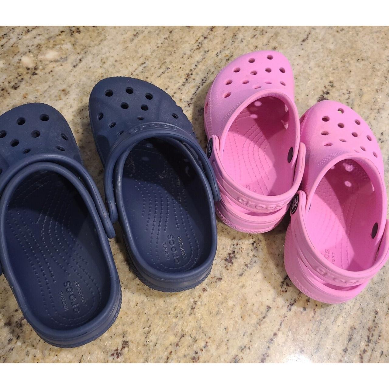 2 Pair CROCS Sandals Pink Child Size 9 & Blue Child... - Depop