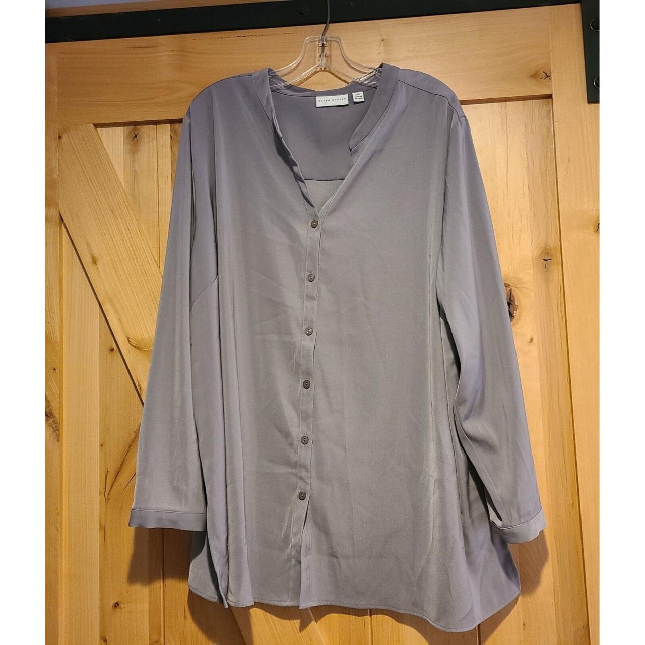 Susan Graver Plus Size 26W Gray Button Front V Neck... - Depop