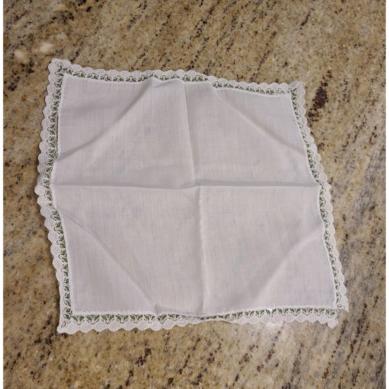 Vintage White Green Lace Edge Handkerchief Good... - Depop