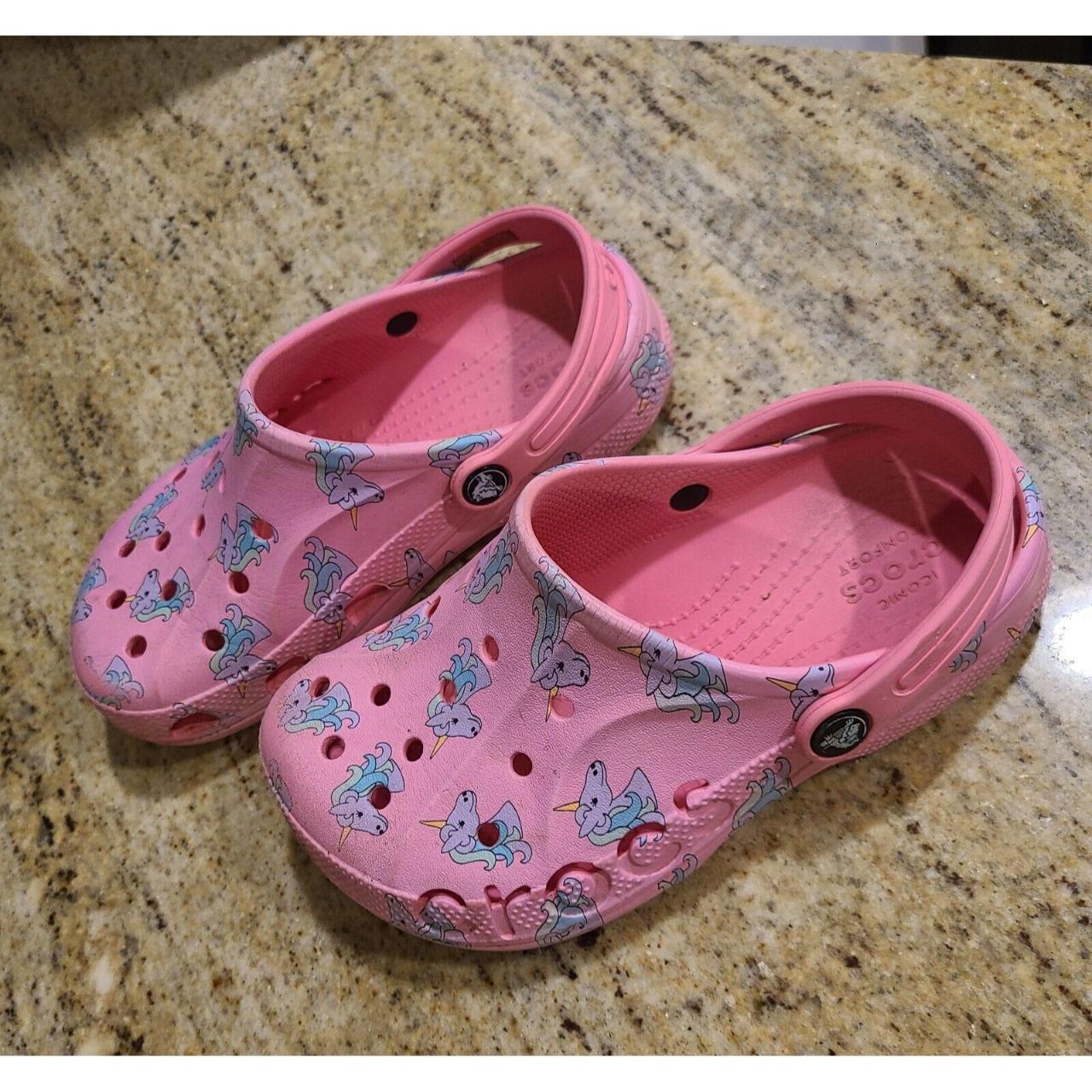Crocs Youth Size J3 Shoes Pink Purple Unicorn... - Depop