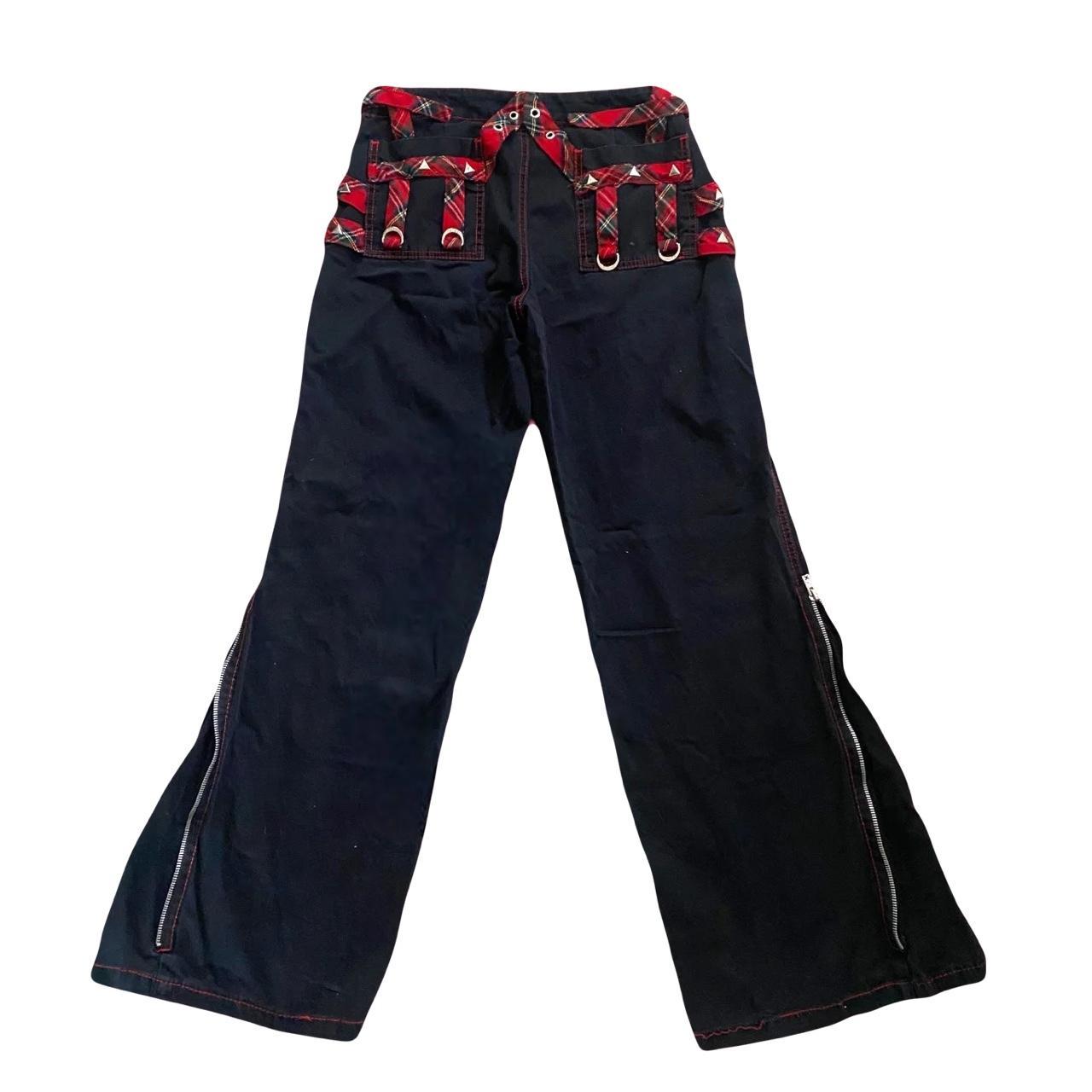 Tripp Nyc black pants, red stitching and plaid... - Depop