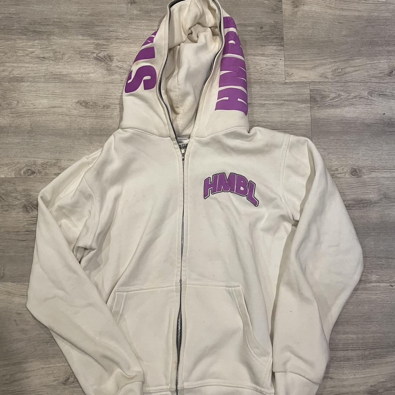 Stay hmbl hoodie White and purple Worn Small Depop