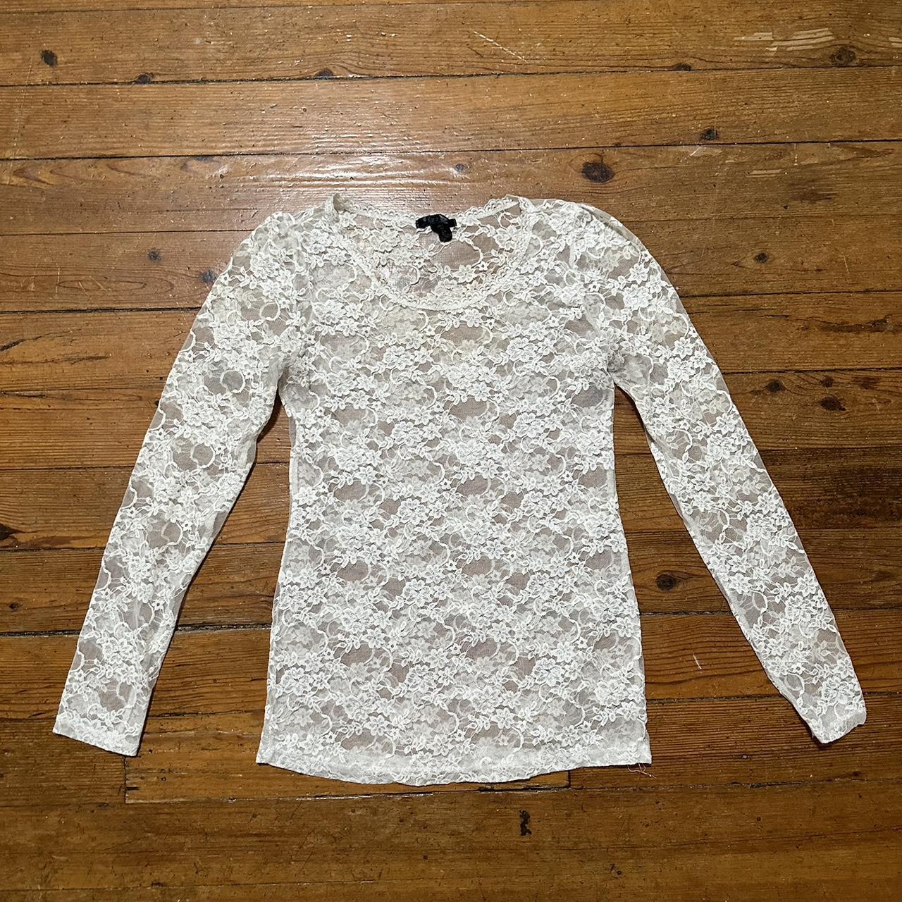 White lacy flower-patterned long sleeve top😘😘 ... - Depop