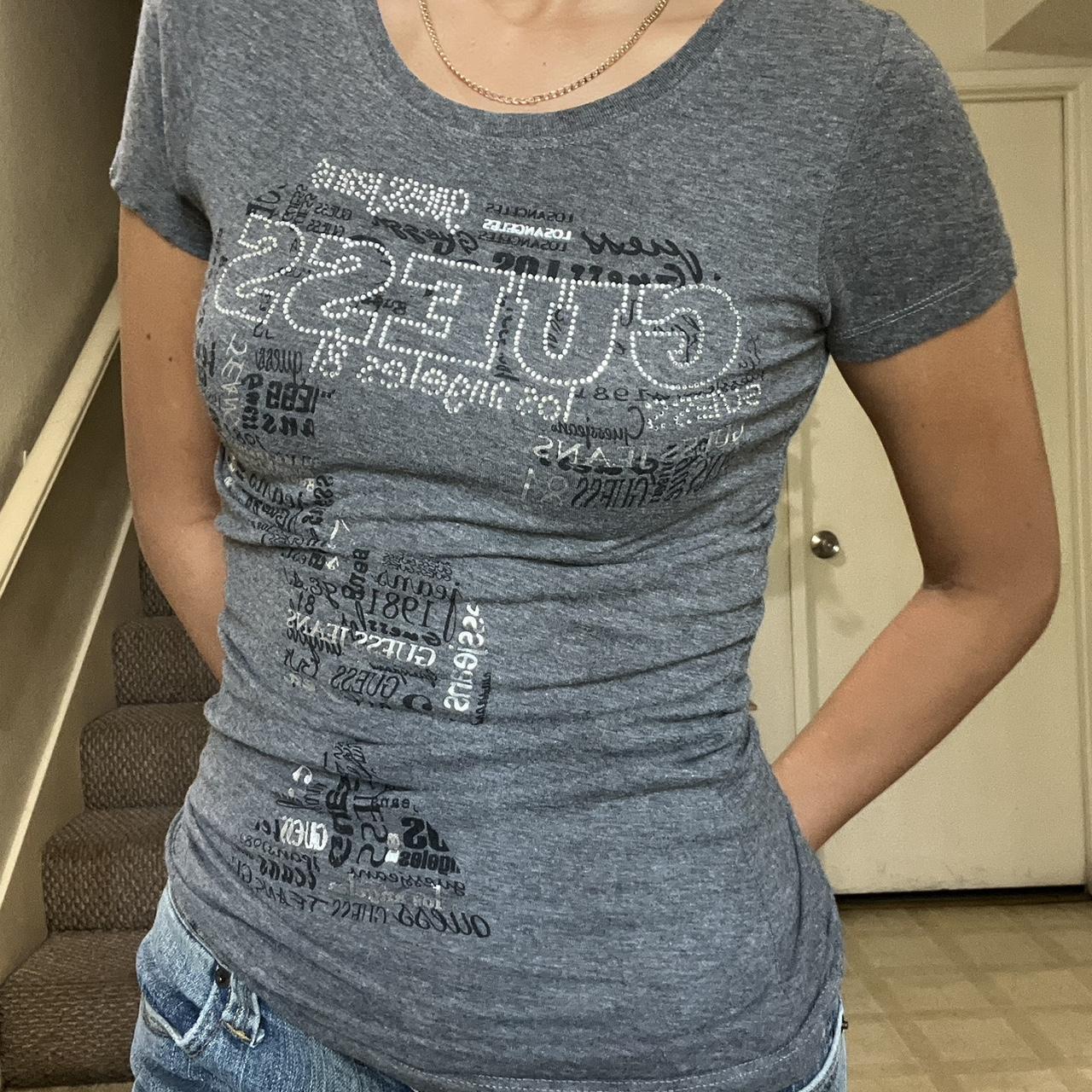 Y2K Guess Bling Rhinestone Tee best fits XSS No... Depop