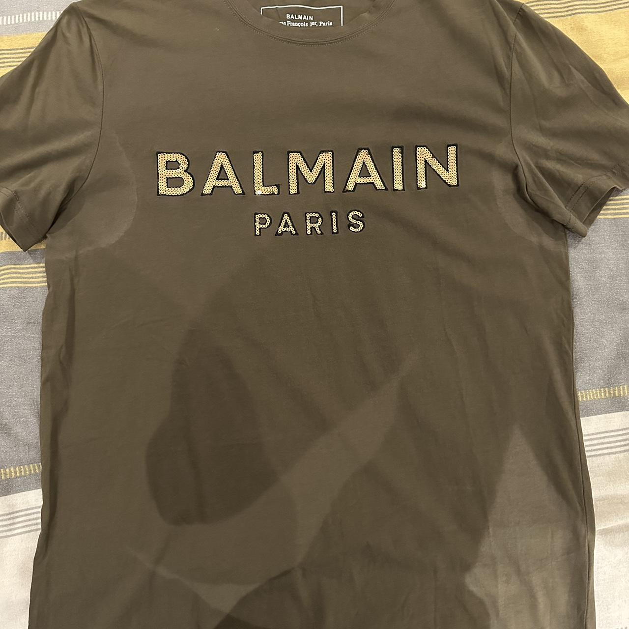 Men s balmain sequin t shirt Green gold Size