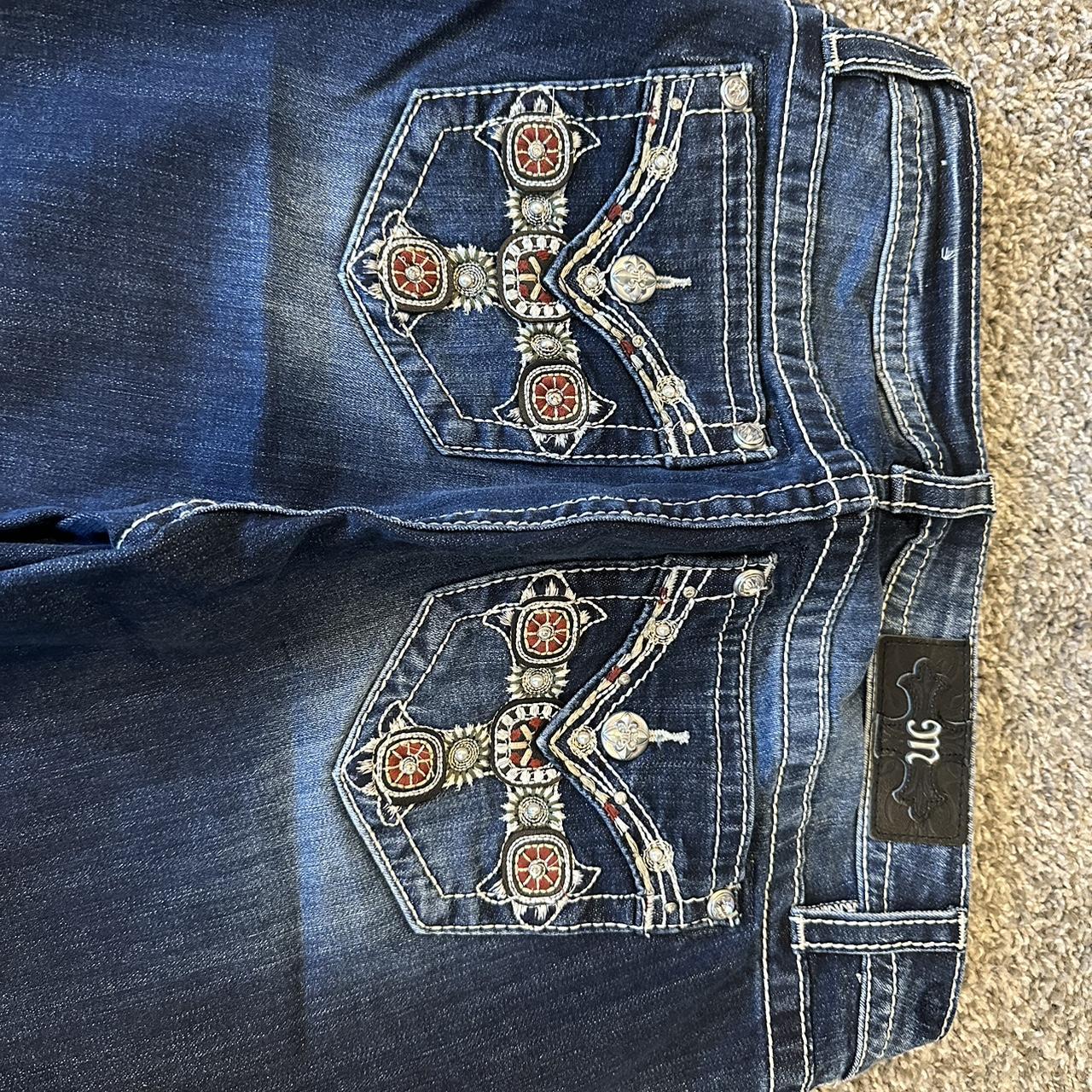 Miss Me jeans- Red Cross embroidered. Size 30. Brand... - Depop