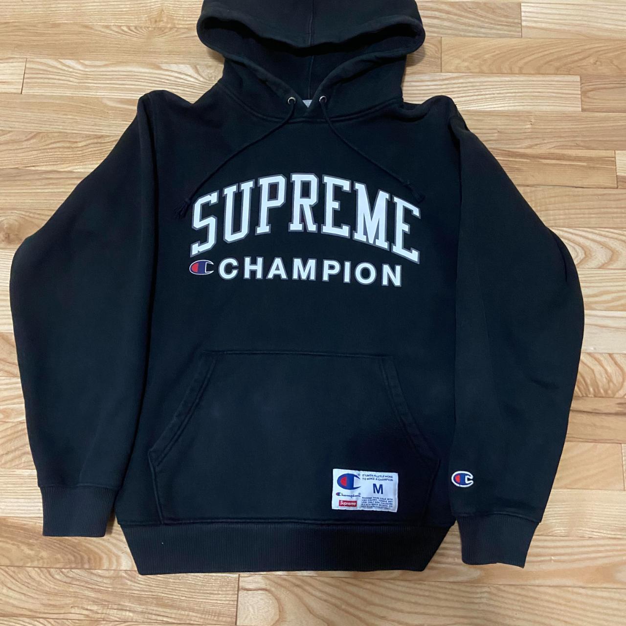 Black champion supreme hoodie hotsell