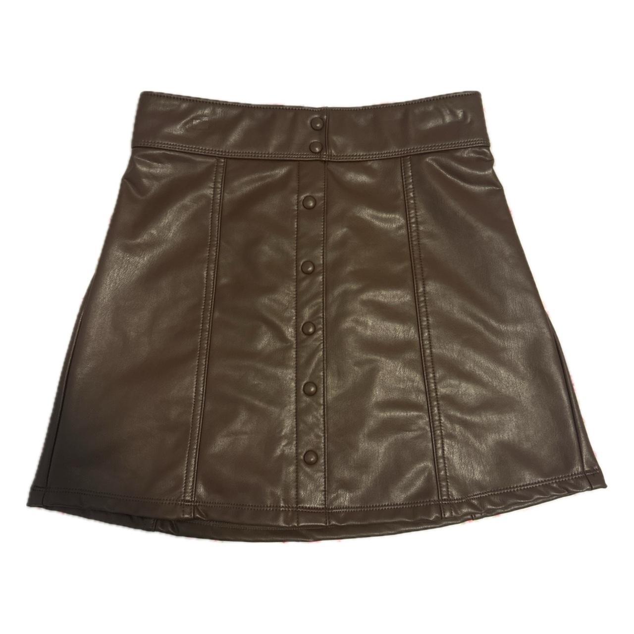 Abercrombie Brown Leather mini skirt kids 11/12 but... - Depop