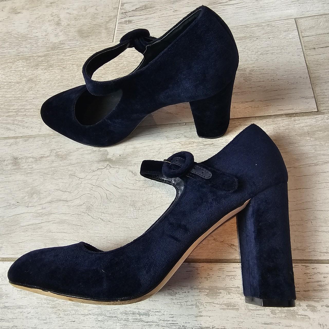 Lands End Sapphire Velvet Mary Jane Heels retro Depop