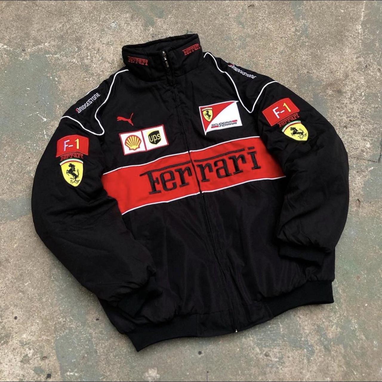 FERRARI Embroidery F1 Jacket suit Red and Black... - Depop