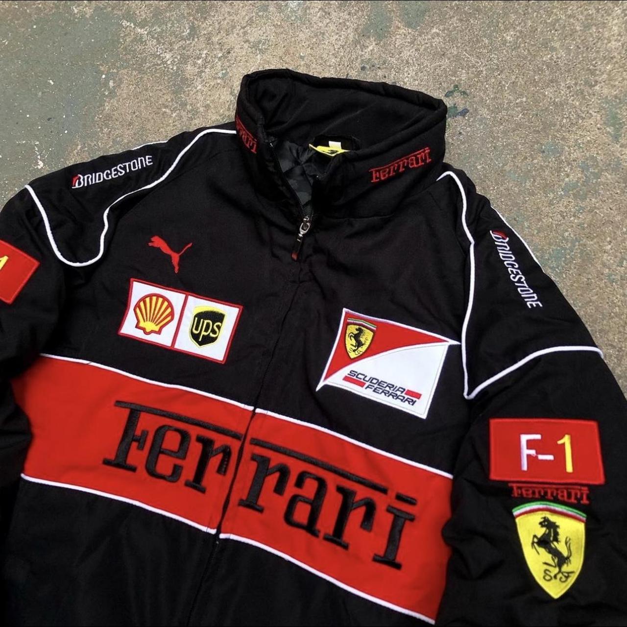 FERRARI Embroidery F1 Jacket suit Red and Black... - Depop