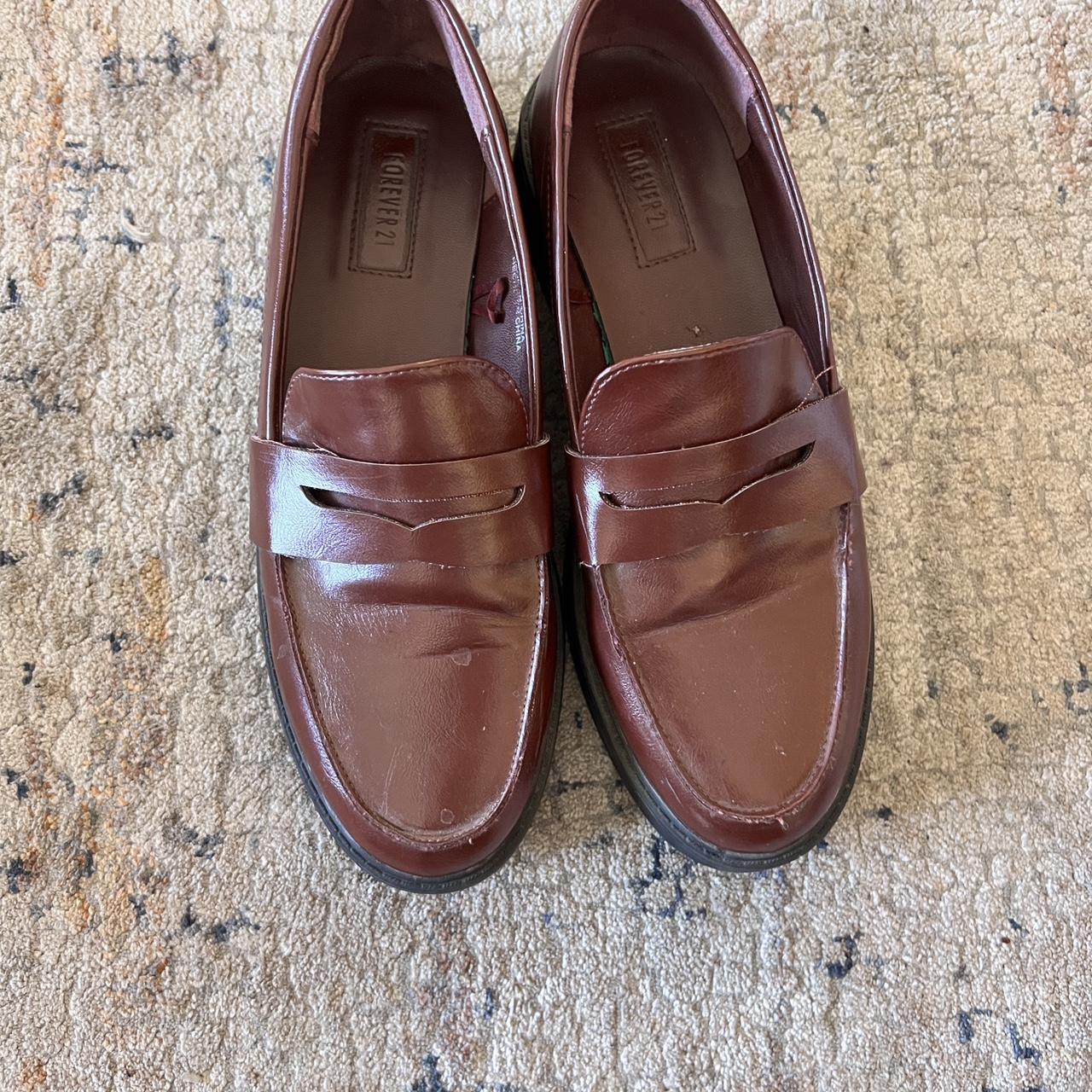 Brown/ Burgundy Penny loafers. Minor scuffs. Size 7.... - Depop