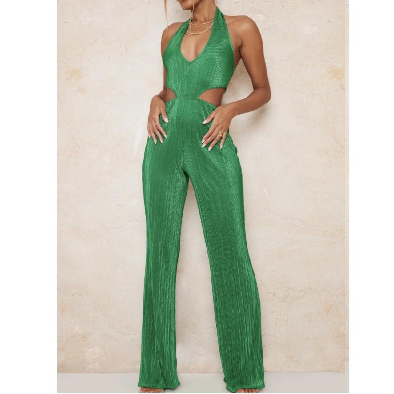 Green Plisse Halterneck Side Cut Out Plunge. Depop