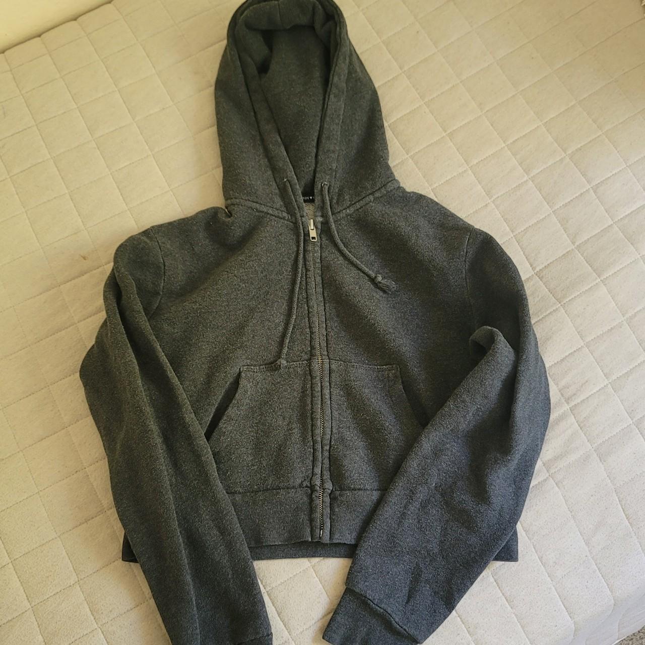 cropped black zip up by brandy melville one size but - Depop