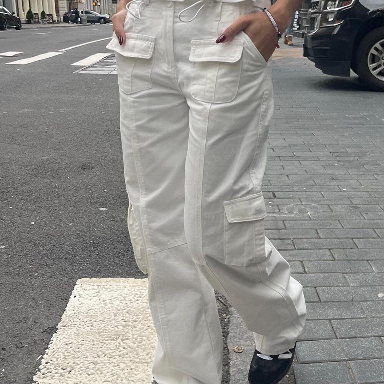 Brandy Melville John Galt White Kim Cargo Pants So - Depop