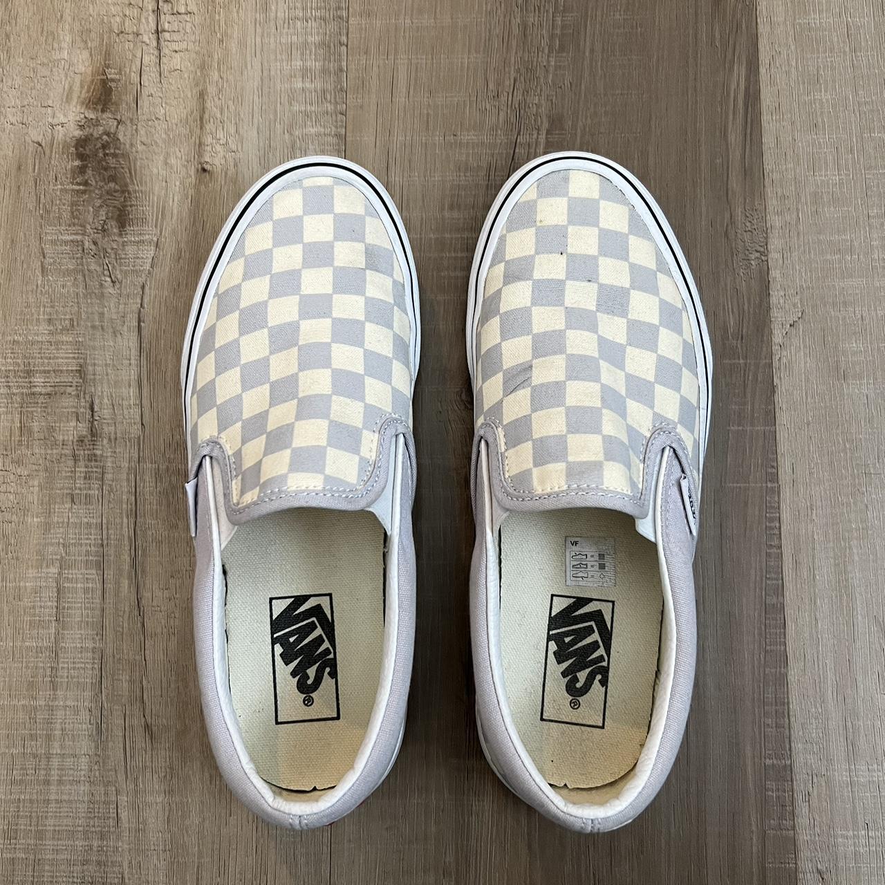 Gray white checkered vans in a woman s 7.5 Only. Depop