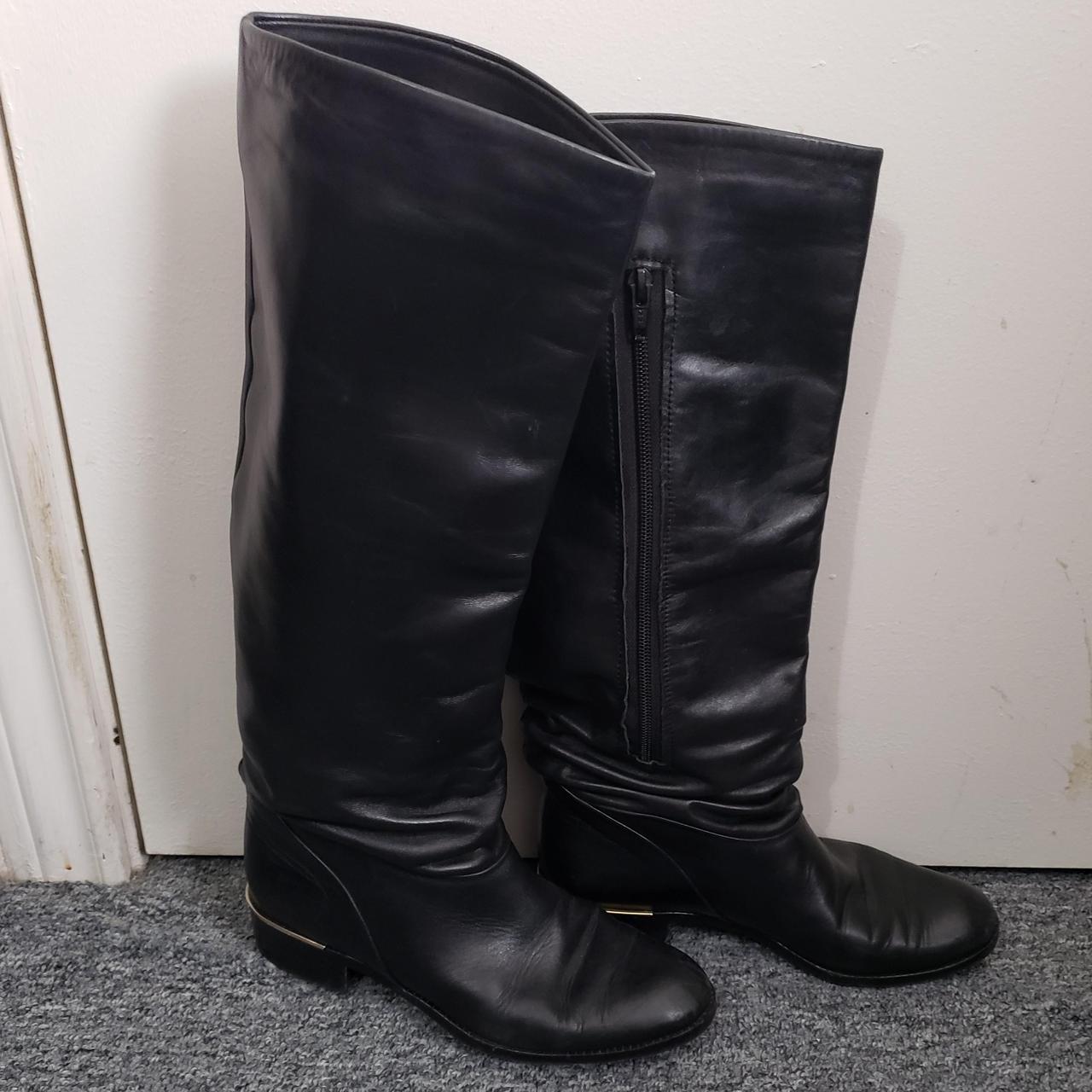 Neolite Black vegan leather slouchy style knee high... - Depop