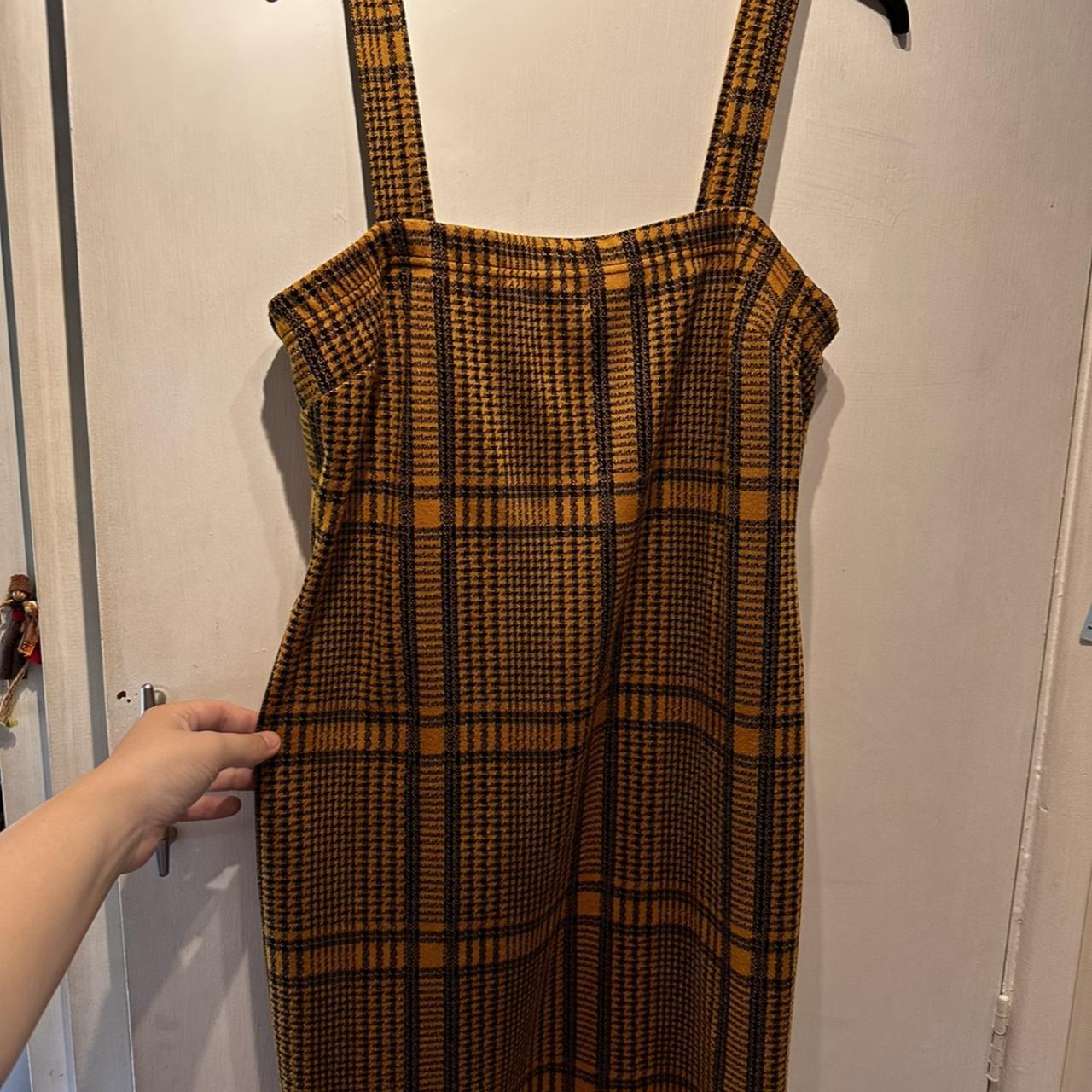 Yellow and black check dress Thick material,... Depop