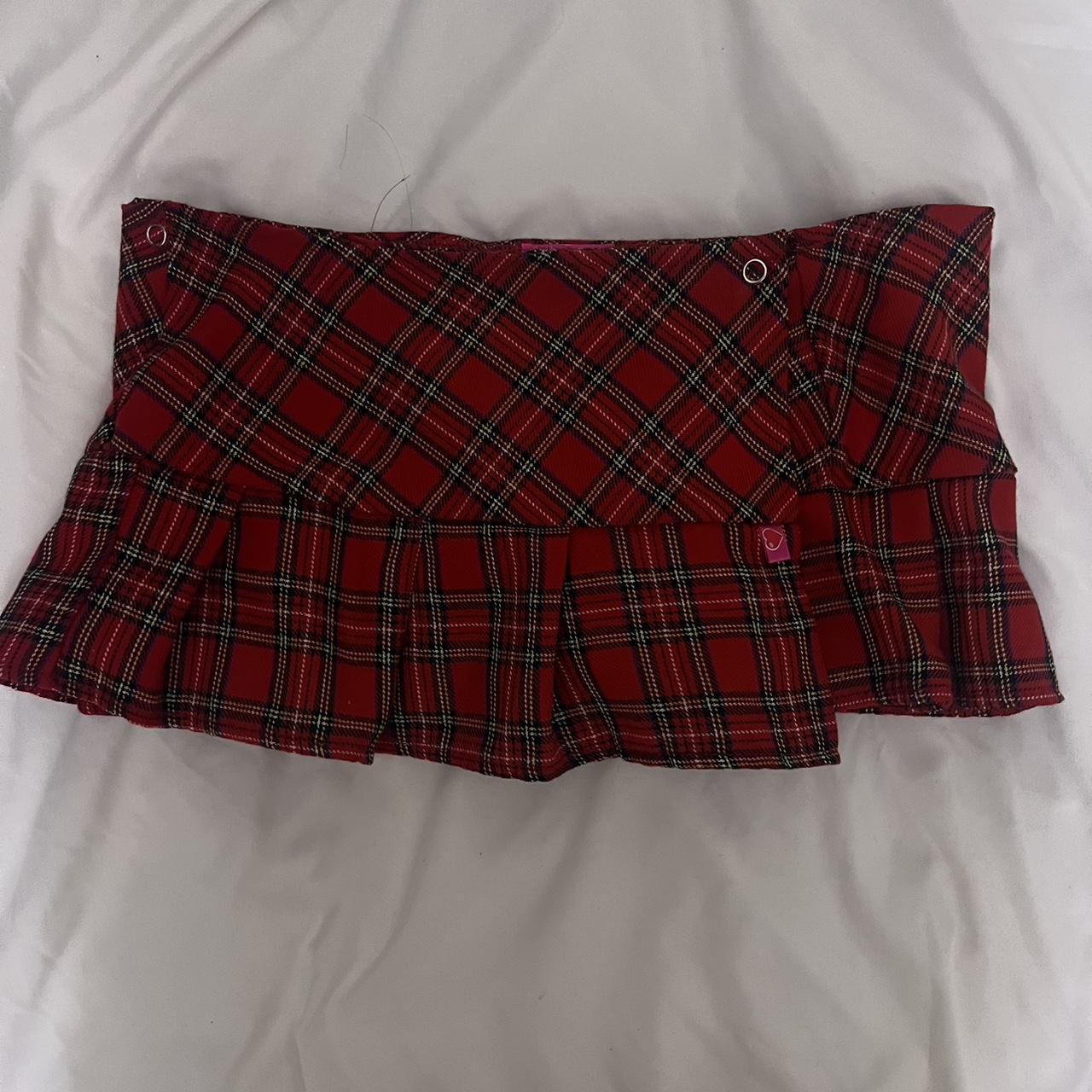 red plaid micro mini skirt - extremely short & low... - Depop