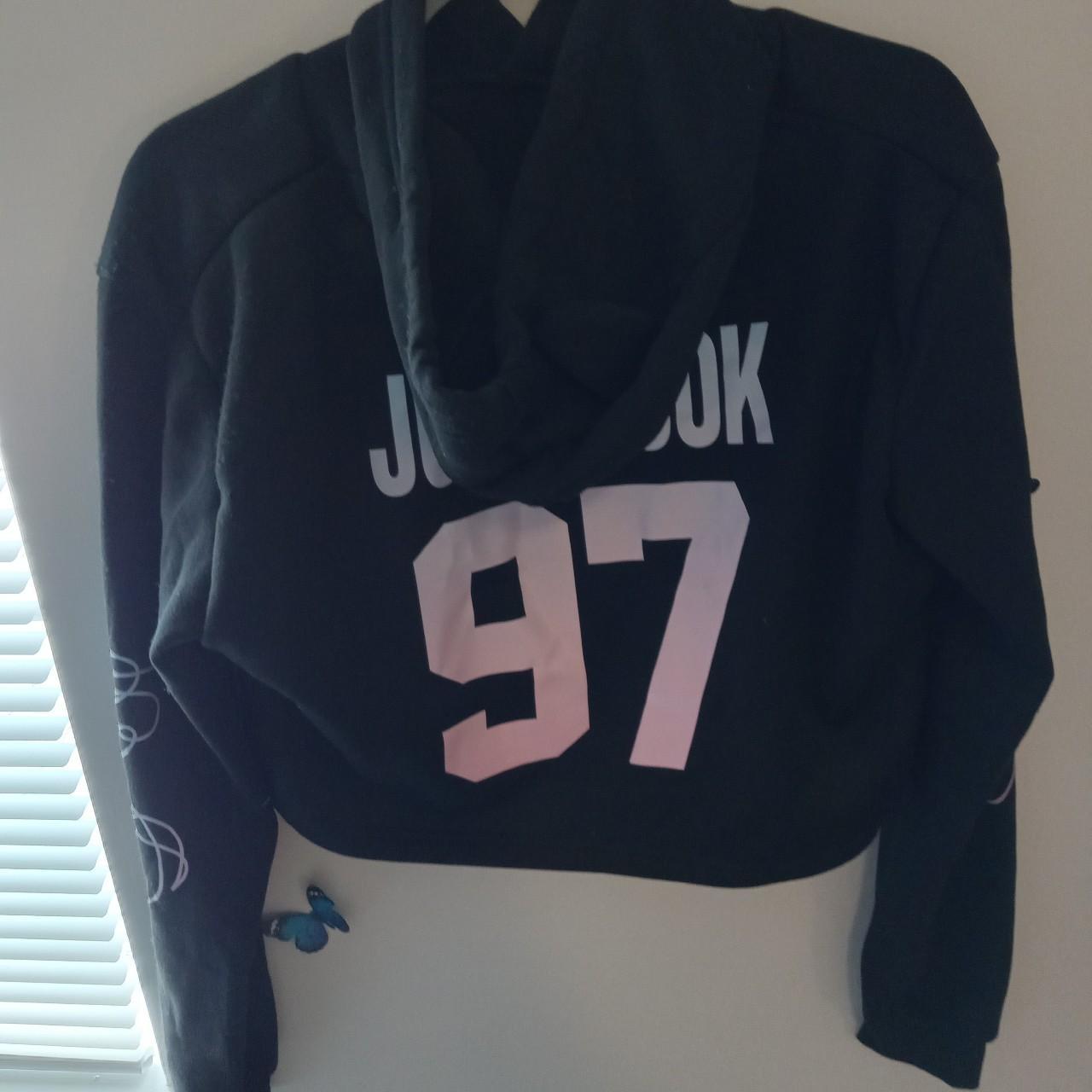 BTS Jungkook Number 97 Black & White Floral Hoodie - Depop