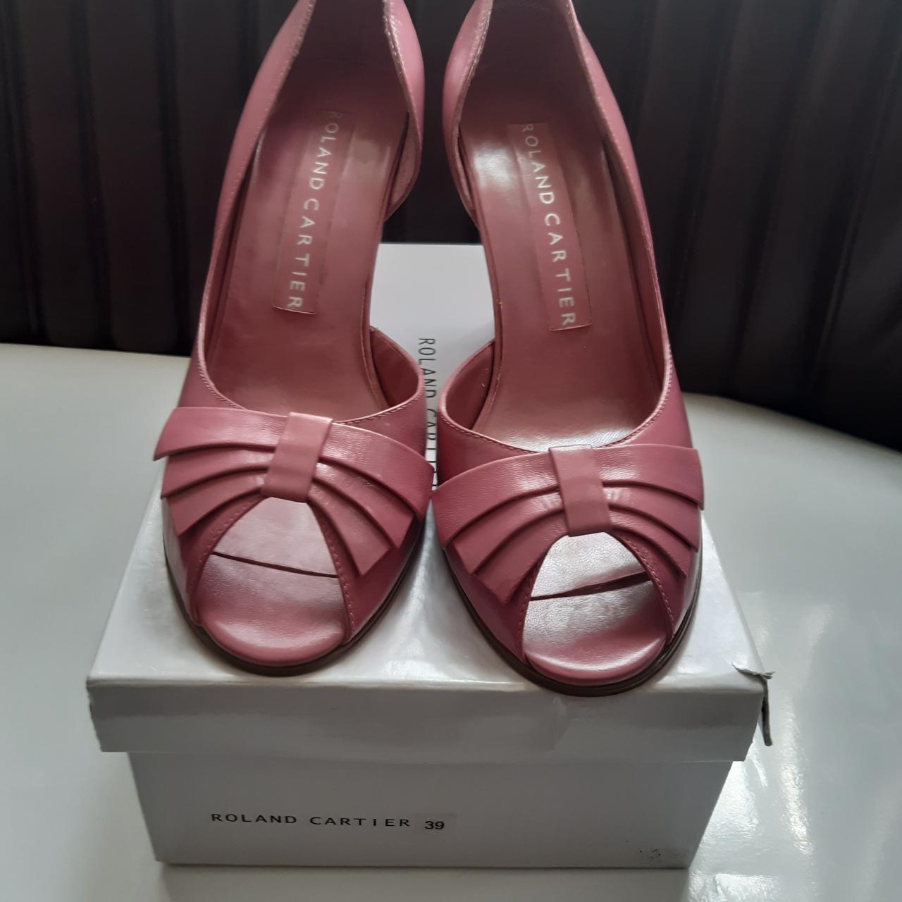 Roland Cartier Women's Pink High Heel Leather Shoes... - Depop