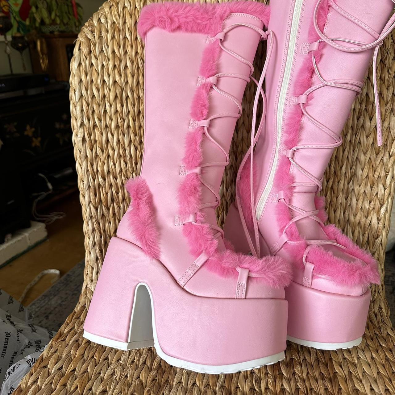 Dolls Kill Women's Pink Boots | Depop
