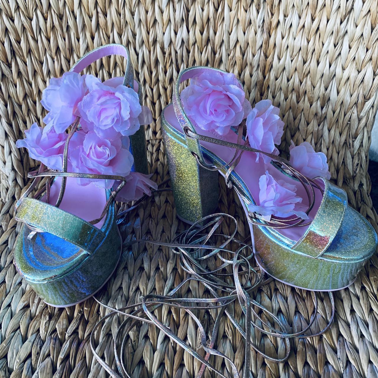 Sugarthrillz Lace Up Floral Platform Heels,