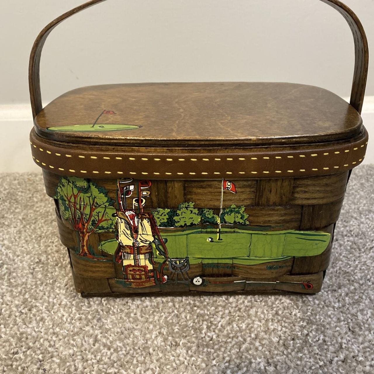 Caro Nan Painted Wooden Basket Box Handbag Purse Depop