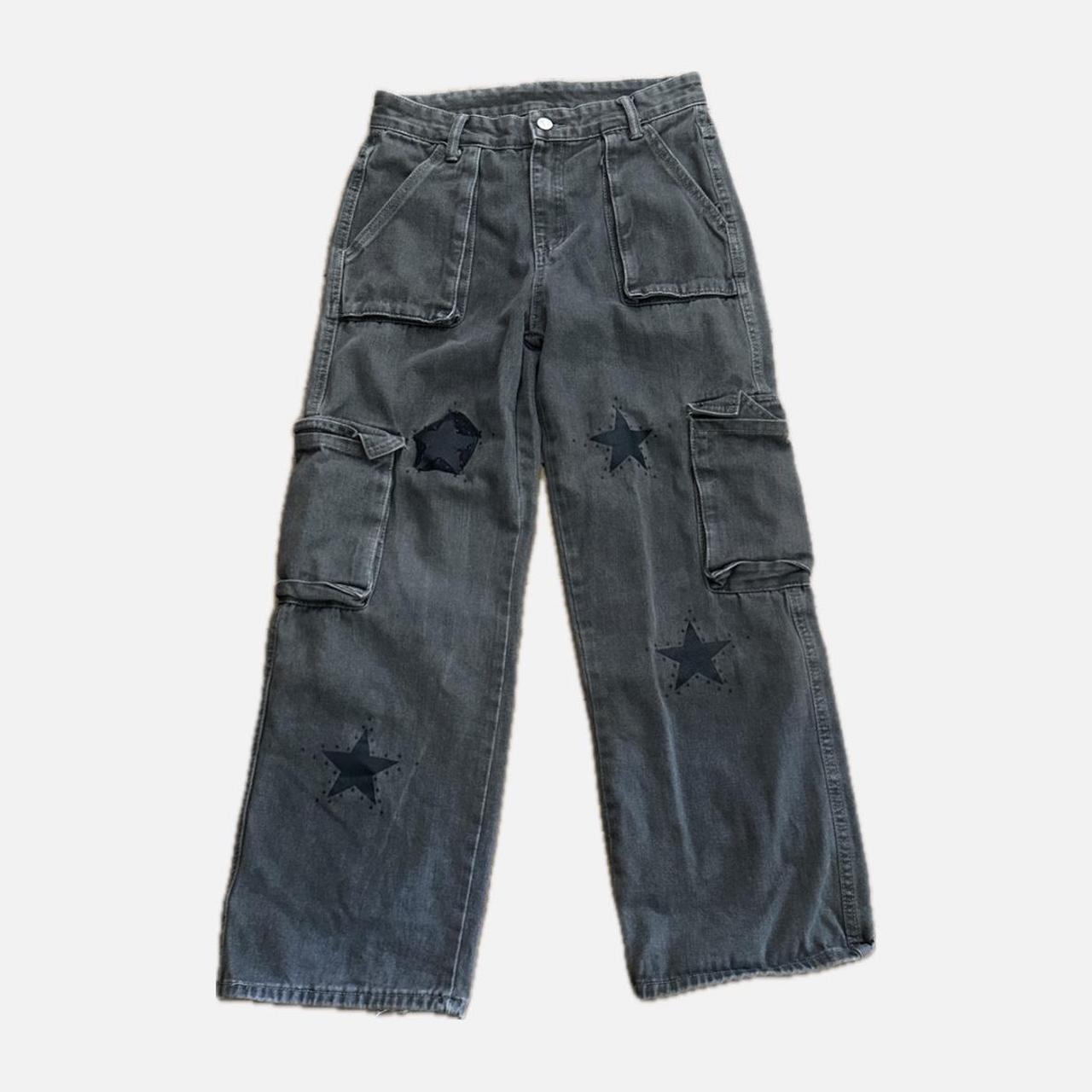 gray baggy cargos with stars from yesstyle 29”... Depop(00)