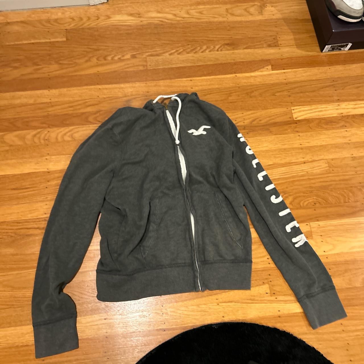 Dark grey Hollister jacket - Depop