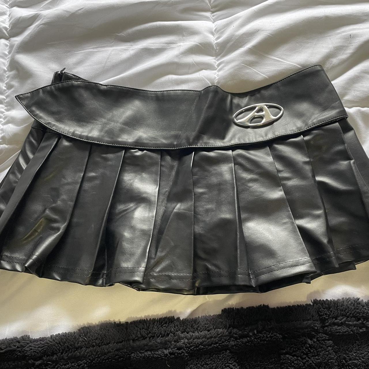 shien faux leather mini skirt worn once for modeling... - Depop