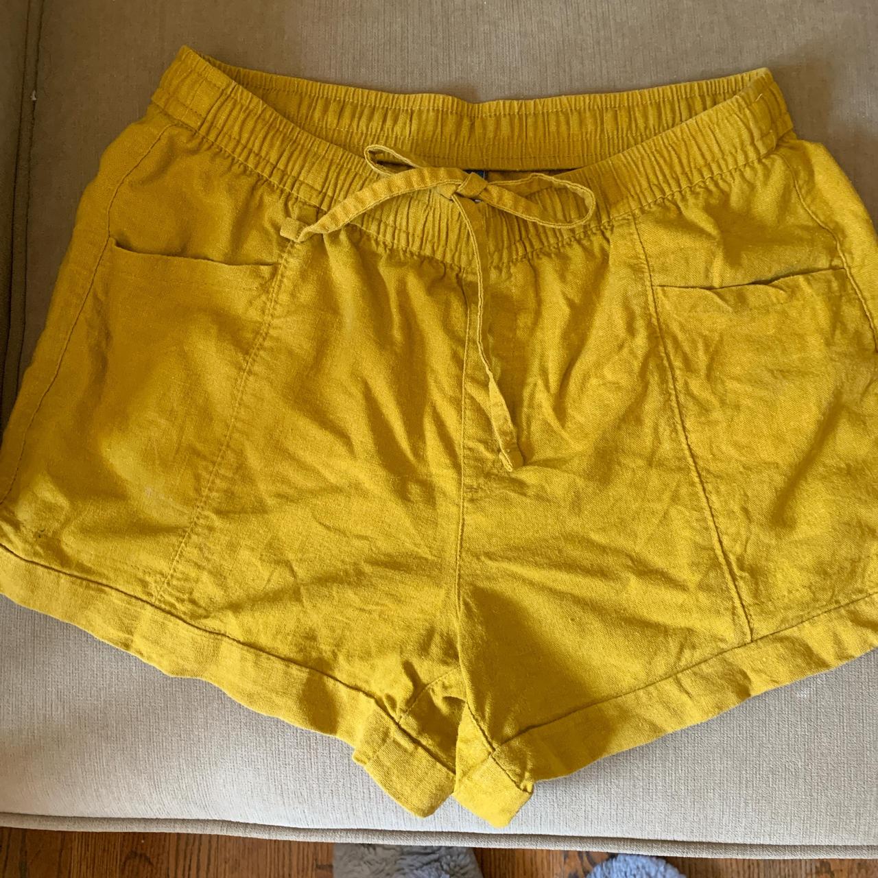 Linen blend high rise shorts, mustard yellow Depop