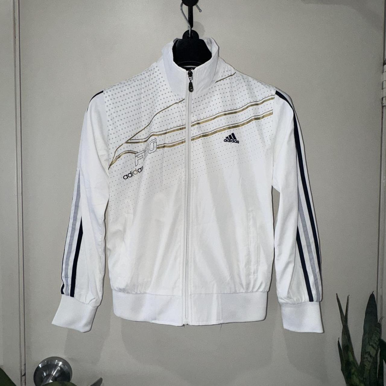 Adidas White Track Jacket w gold and silver Perfect... Depop