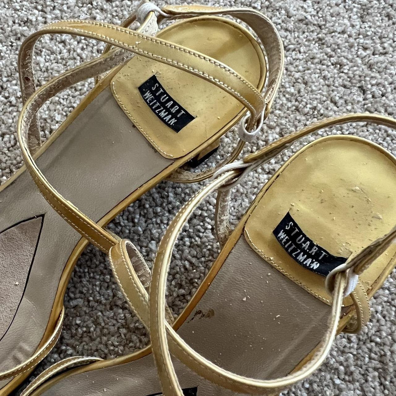 Vintage Stuart Weitzman Yellow Gold Strappy... - Depop