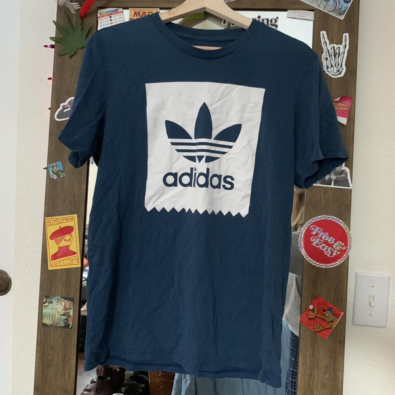 Adidas Men's Navy and White T-shirt | Depop