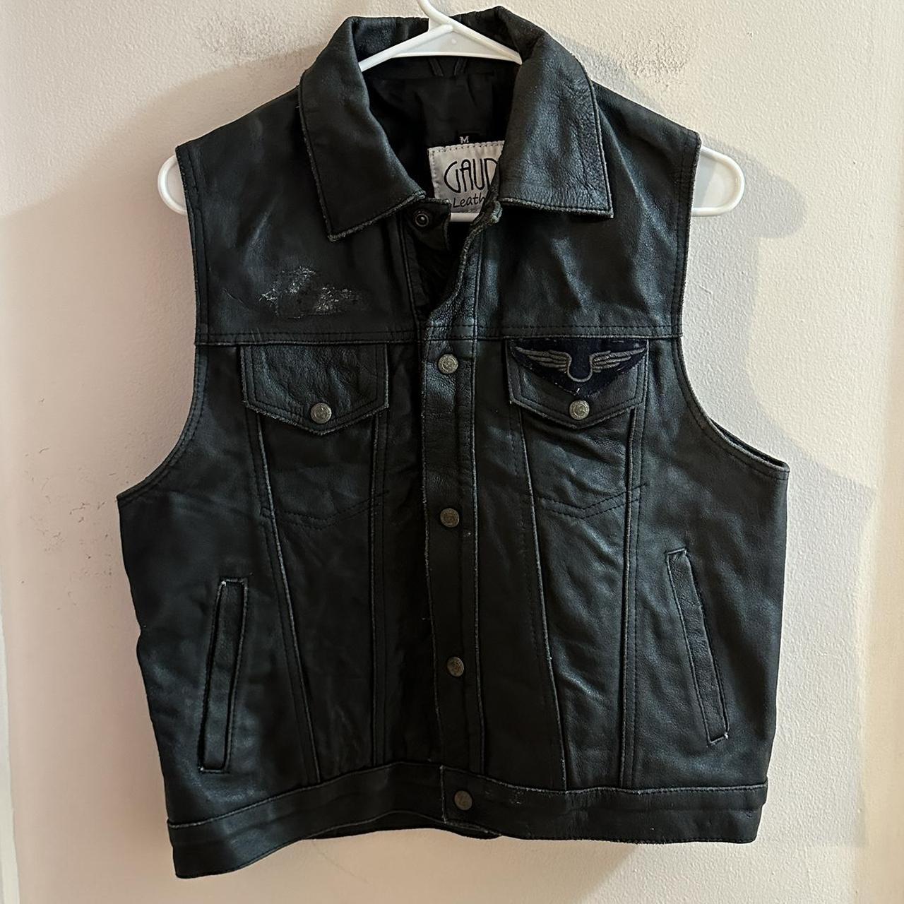 Motorcycle Leather Vest Gaudi Leather Biker Jacket... - Depop