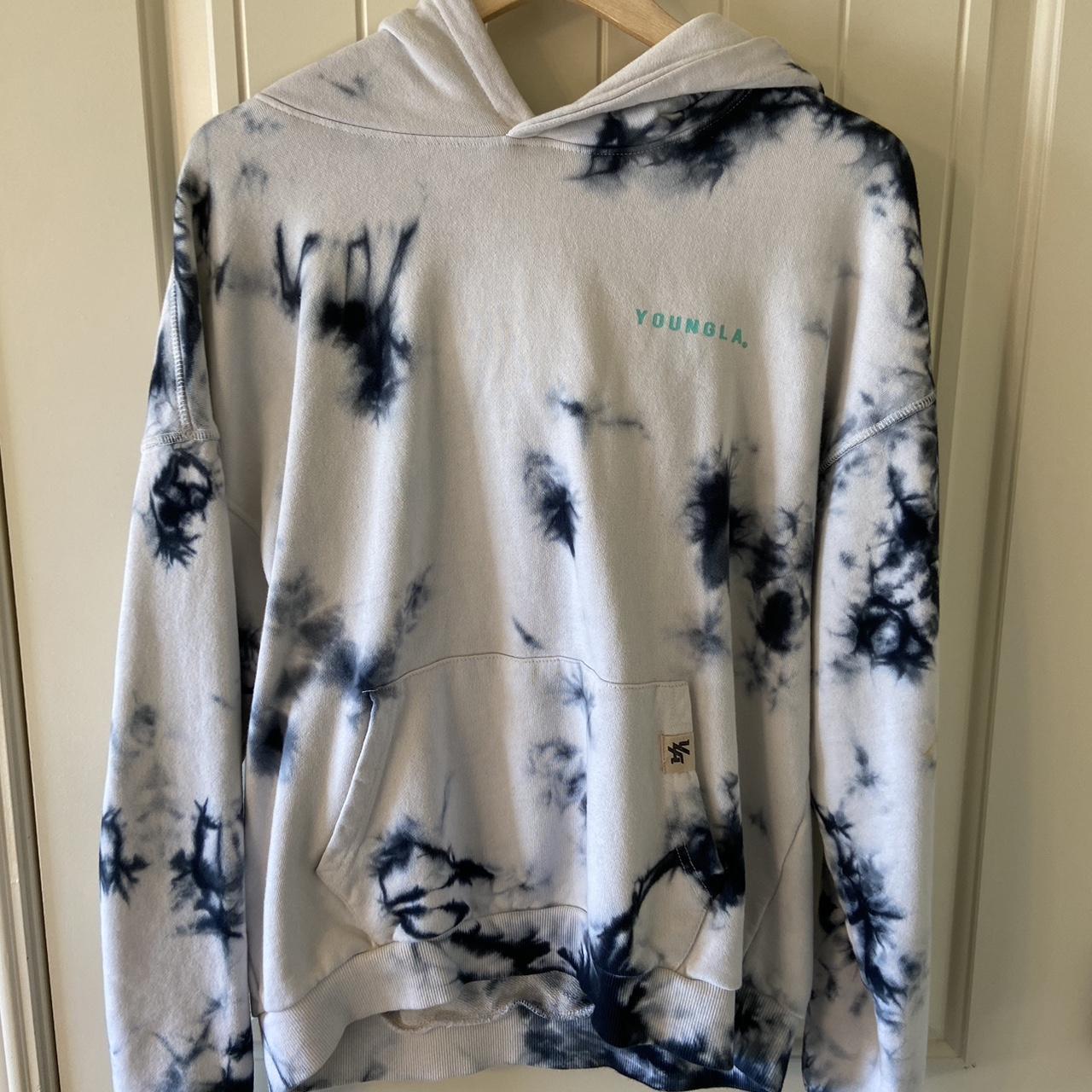 YoungLA Dark Green and White Tie Dye Hoodie with - Depop