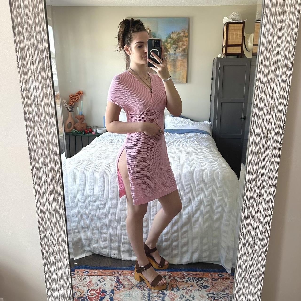 Zesica baby pink beach cover up Fits size SL... Depop