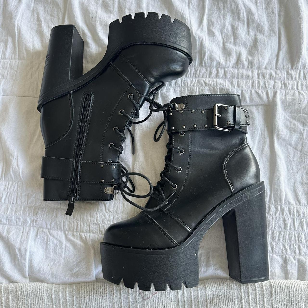 Black leather platform boots Silver hardware I. Depop