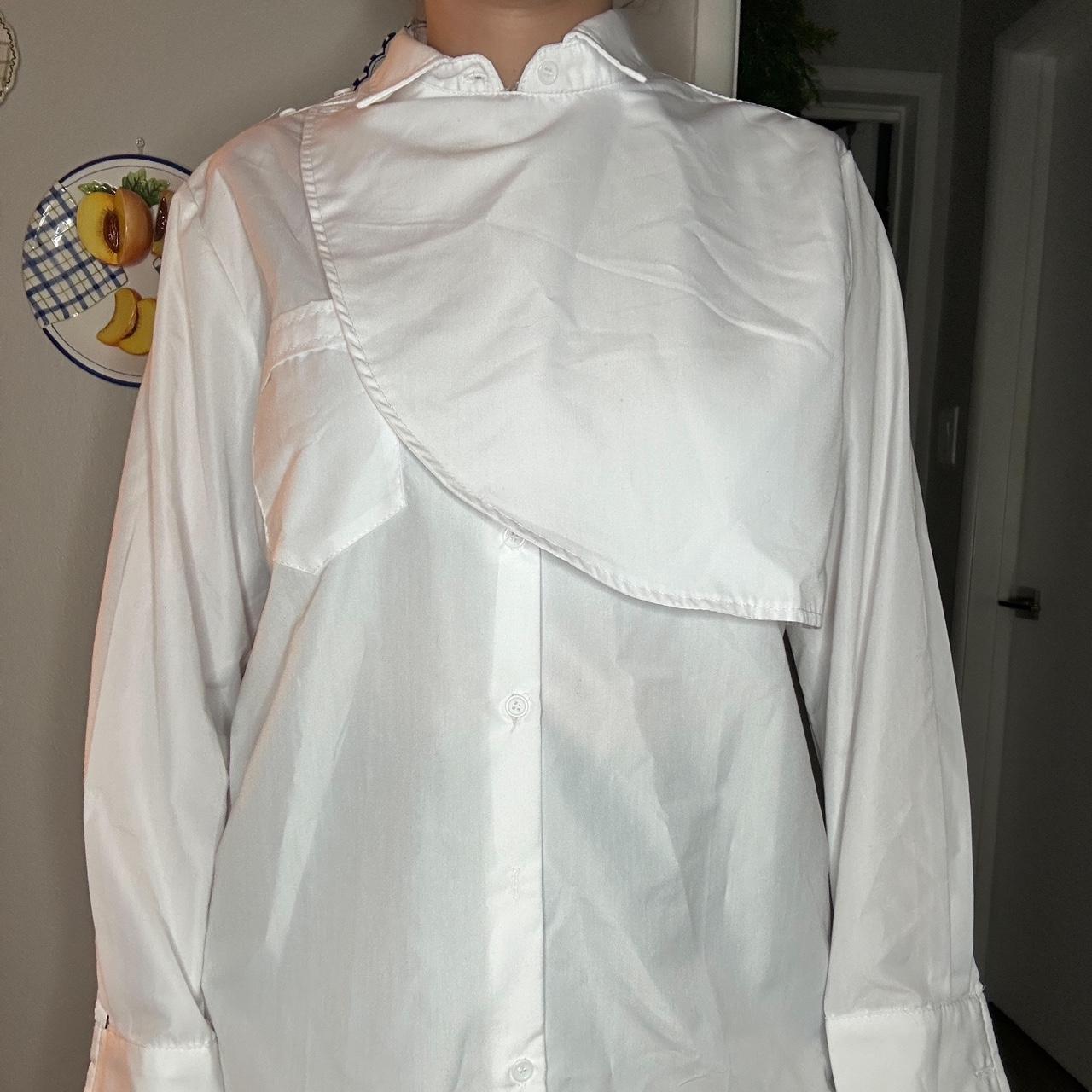 White button-up shirt with added crossover detail... - Depop